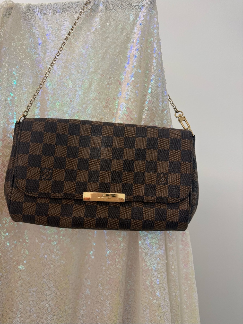 Checkerboard Flap Crossbody Bag with Gold Hardware - Brown